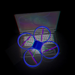 Image showing Drone and laptop. 3D render. Anaglyph. View with red/cyan glasse