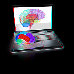 Image showing creative three-dimensional model of real human brain and scan on