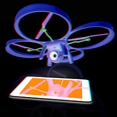 Image showing Drone with tablet pc. Anaglyph. View with red/cyan glasses to se