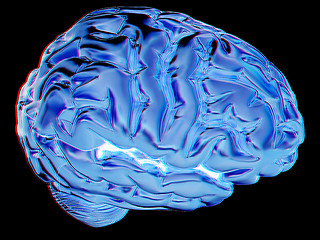 Image showing Gold brain. 3d render. Anaglyph. View with red/cyan glasses to s