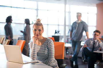 Image showing businesswoman using a laptop in startup office