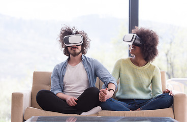 Image showing Multiethnic Couple using virtual reality headset