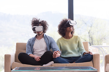 Image showing Multiethnic Couple using virtual reality headset