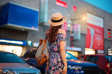 Image showing The fashion woman portrait of young pretty trendy girl posing at the city in Europe