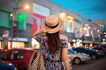 Image showing The fashion woman portrait of young pretty trendy girl posing at the city in Europe