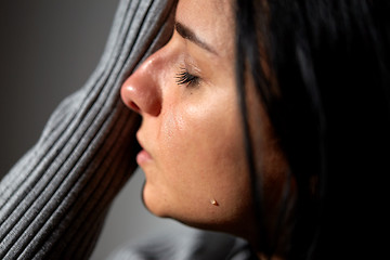 Image showing close up of unhappy crying woman