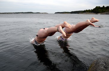 Image showing Two girls diving in.