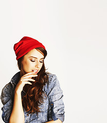 Image showing young cheerful brunette teenage girl on white background