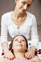 Image showing stock photo attractive lady getting spa treatment in salon, healthcare people concept 