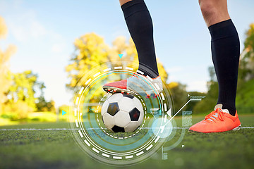 Image showing soccer player playing with ball on football field