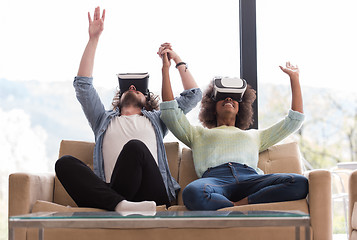 Image showing Multiethnic Couple using virtual reality headset