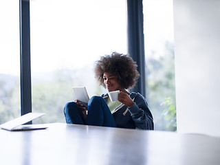 Image showing young African American woman in the living room