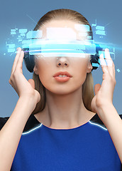 Image showing woman in virtual reality 3d glasses with screens