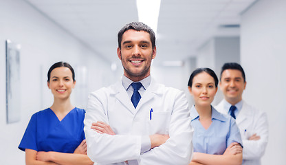 Image showing happy group of medics or doctors at hospital