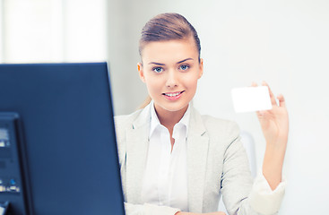 Image showing woman with blank business card