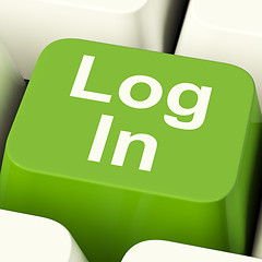 Image showing Log In Computer Key Green Showing Access And Entering