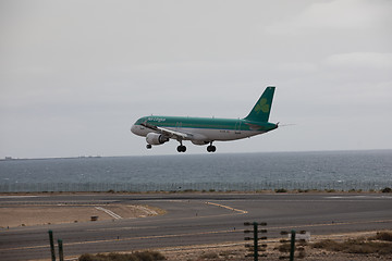 Image showing ARECIFE, SPAIN - APRIL, 15 2017: AirBus A320 of Aer Lingus ready