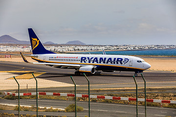 Image showing ARECIFE, SPAIN - APRIL, 15 2017: Boeing 737-800 of RYANAIR with 