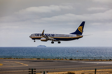 Image showing ARECIFE, SPAIN - APRIL, 15 2017: Boeing 737-800 of RYANAIR with 