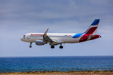 Image showing ARECIFE, SPAIN - APRIL, 15 2017: AirBus A320 - 200 of Eurowings 