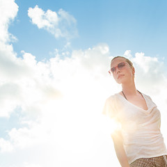 Image showing Confident relaxed casual woman enjoying summer.