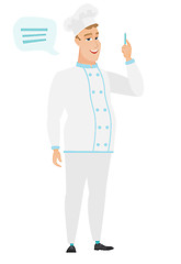 Image showing Young caucasian chef cook with speech bubble.