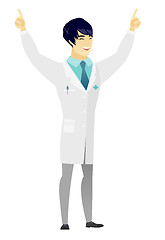 Image showing Doctor standing with raised arms up.
