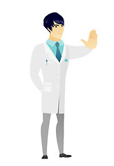 Image showing Asian doctor showing stop hand gesture.
