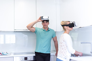 Image showing young couple using VR-headset glasses of virtual reality