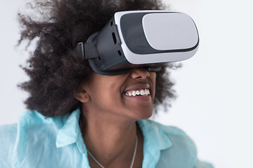 Image showing black girl using VR headset glasses of virtual reality