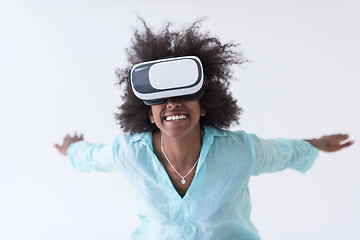 Image showing black girl using VR headset glasses of virtual reality