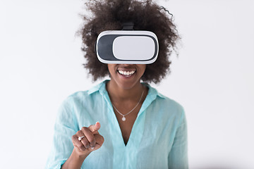 Image showing black girl using VR headset glasses of virtual reality