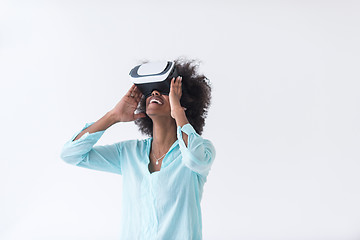 Image showing black girl using VR headset glasses of virtual reality