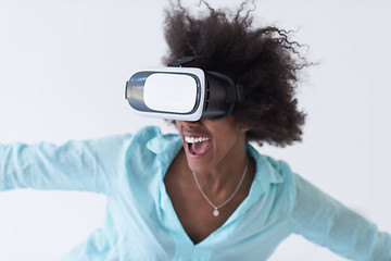 Image showing black girl using VR headset glasses of virtual reality