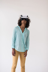 Image showing black girl using VR headset glasses of virtual reality