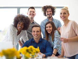 Image showing Multiethnic startup Business Team At A Meeting at modern office 