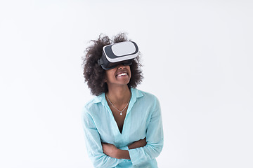 Image showing black girl using VR headset glasses of virtual reality