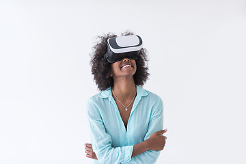 Image showing black girl using VR headset glasses of virtual reality