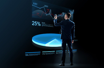 Image showing businessman working with virtual chart hologram