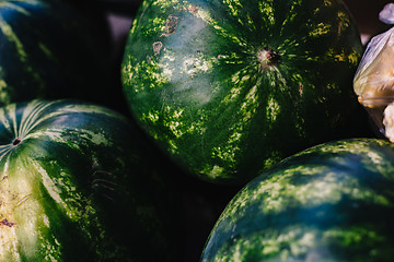 Image showing Watermelons in box for sale