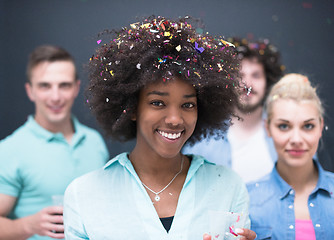 Image showing confetti party multiethnic group of people