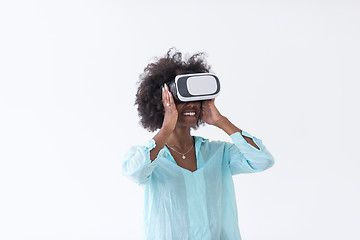 Image showing black girl using VR headset glasses of virtual reality