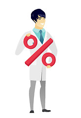 Image showing Smiling doctor holding percent sign.