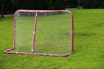 Image showing red soccer goal at the playground