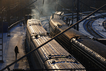 Image showing railway station and wagons in winter