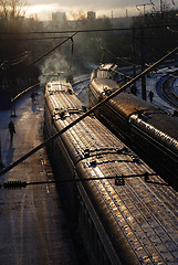 Image showing railway station and wagons in winter