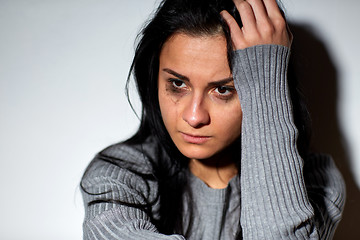 Image showing close up of unhappy crying woman