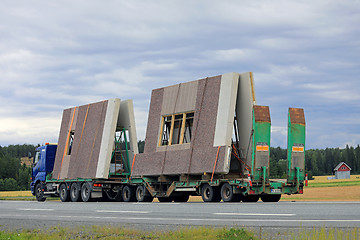 Image showing Sisu Truck Hauls Precast Concrete Construction Elements