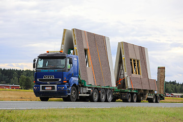 Image showing Sisu Truck Hauls Precast Construction Elements