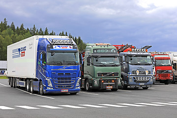 Image showing Colorful Volvo FH Trucks on Truck Stop